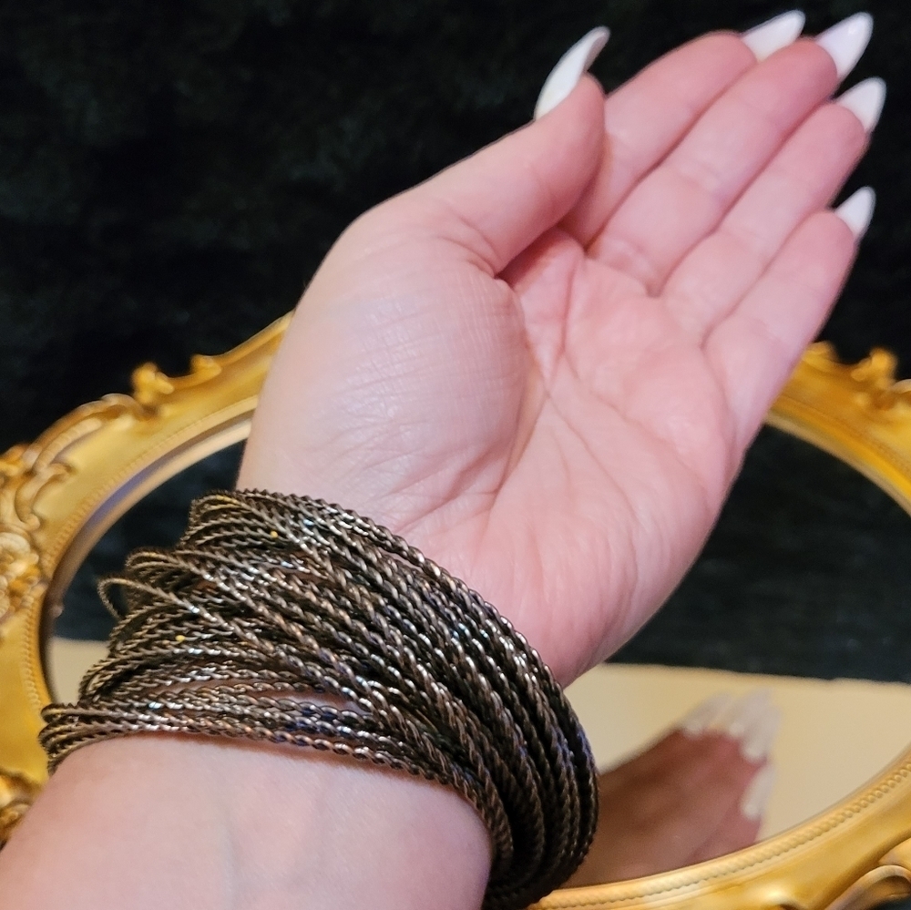 VINTAGE GUNMETAL MULTI-BANGLE TWISTED BRACELET - Picture 10 of 16